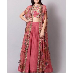 Designer Lehenga Choli with Long Shrug Outfit